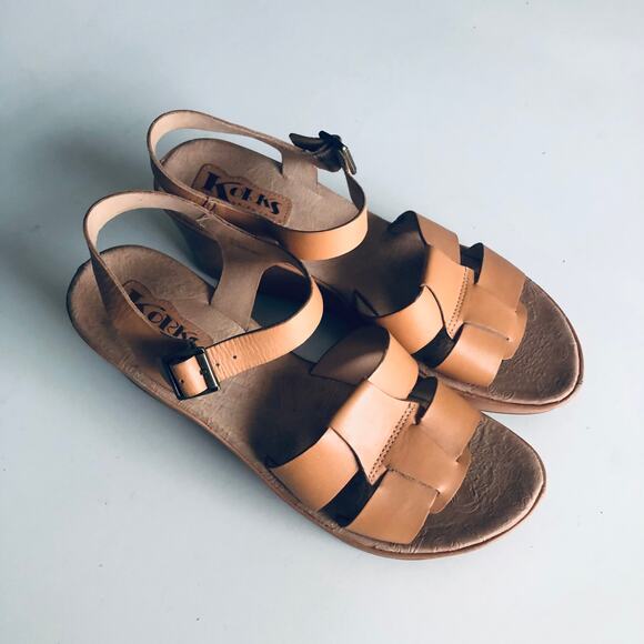 Kork-Ease 'Emilie' SZ 10 Tan Leather Wedge Comfort Sandal Platform - Picture 14 of 15